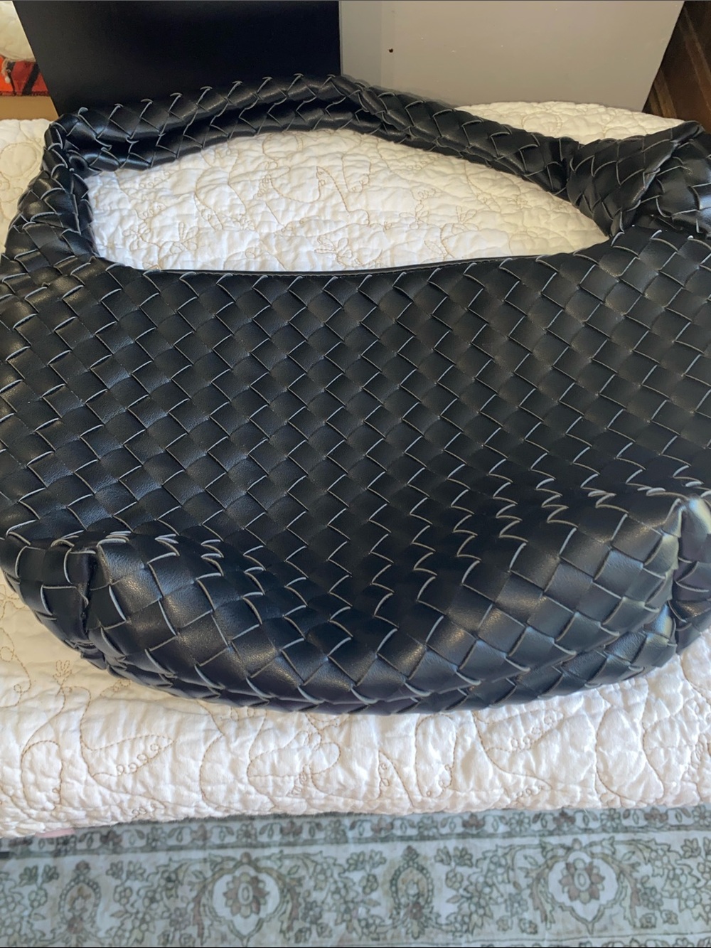 Woven Leather Hobo Bag - Black - Picture 8 of 8